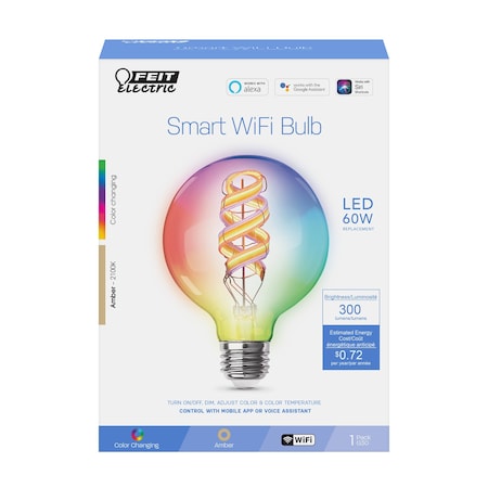 Feit Electric Feit Smart Home G30 E26 (Medium) Smart-Enabled LED Bulb Color Changing 60 Watt Equivalence 1 pk G3060/RGBWFILAG